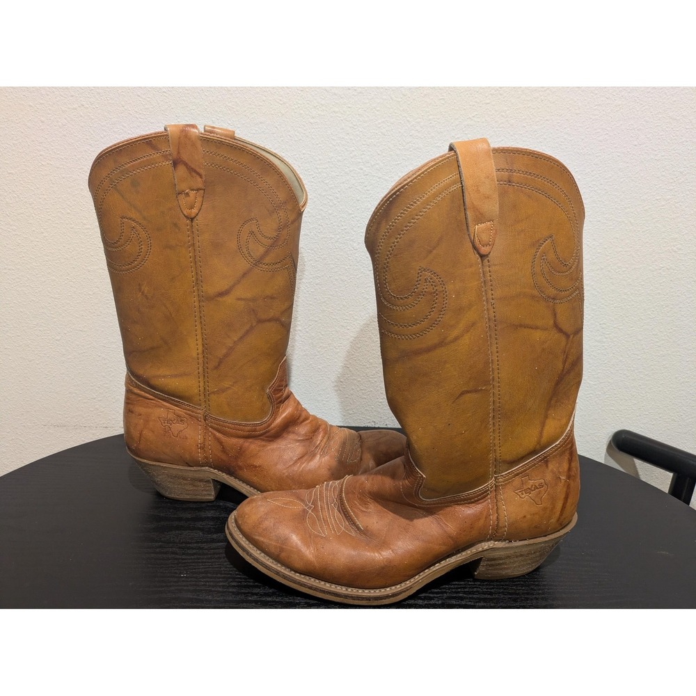 VTG Texas Boots Mens Size 10.5 D Brown Leather Western Cowboy USA 5104 Round Toe
